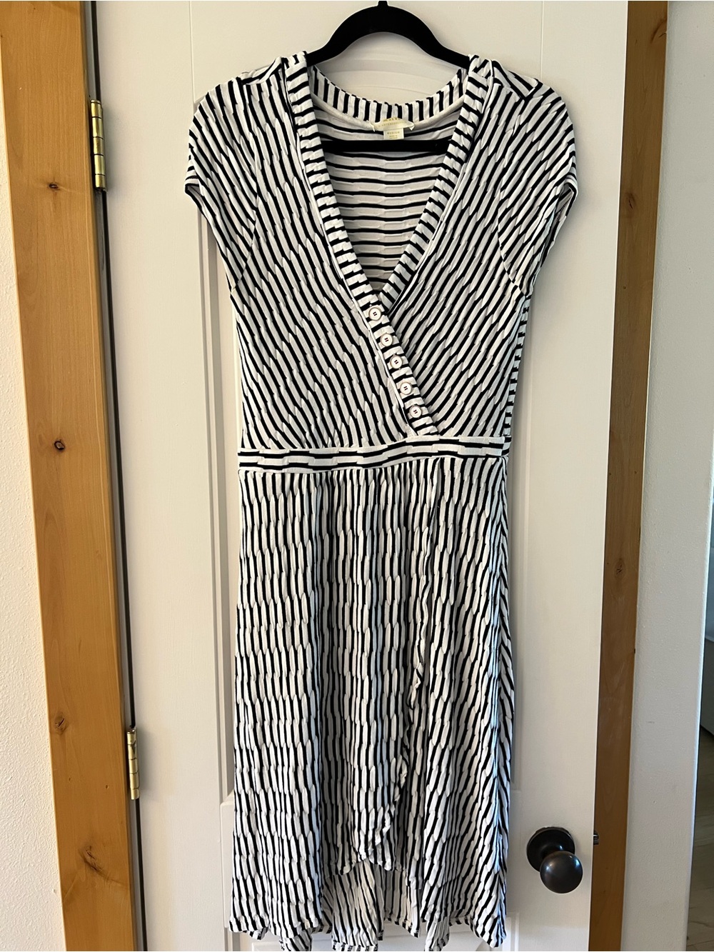 Maeve by Anthropologie Black and White Striped Midi Wrap Dress